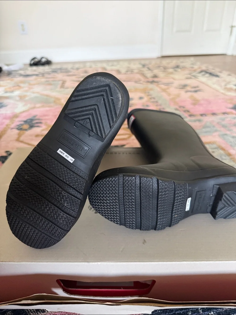 Hunter Black Tall Matte Rubber Rain Boots with Logo